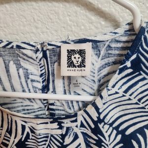 AK Anne Klein Sleeveless Linen Tropical Palm Fronds Summer Dress Women’s Size 4